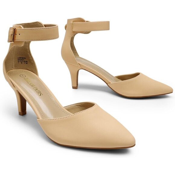 Dream Pairs Women's Nude Nubuck Faux Suede pointed Toe Kitten Heels Pumps Shoes - Picture 3 of 7
